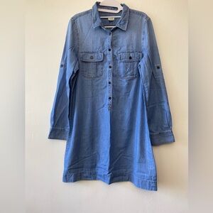 J.Crew Chambray Denim Tunic Dress 100% Cotton Roll Tab Sleeves Size S
